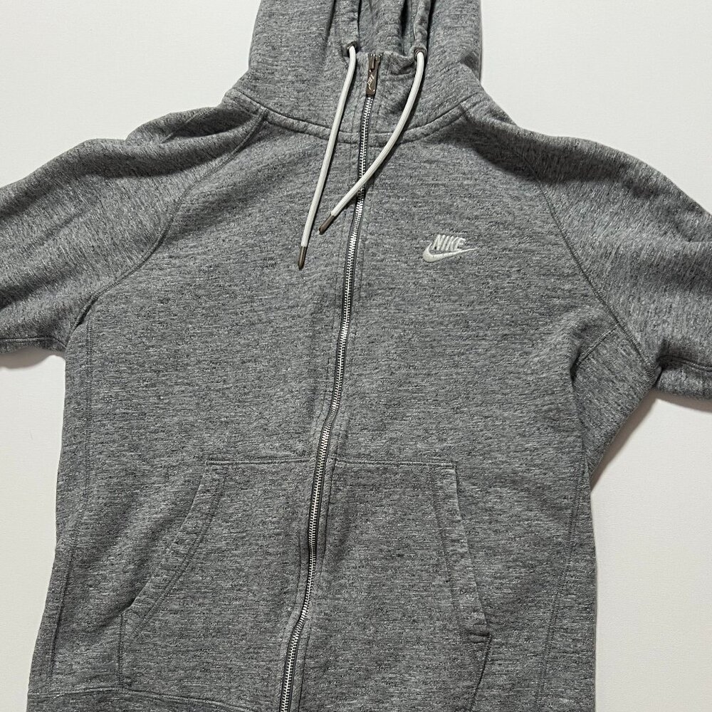 Nike Hoodie Full Zip Hooded Sweatshirt Swoosh Logo Gray Men's size Large